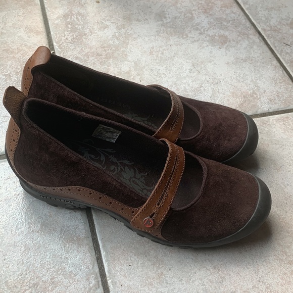 Merrell, Suede & Leather Mary Jane Shoes, Brown, size 9 - Picture 3 of 6